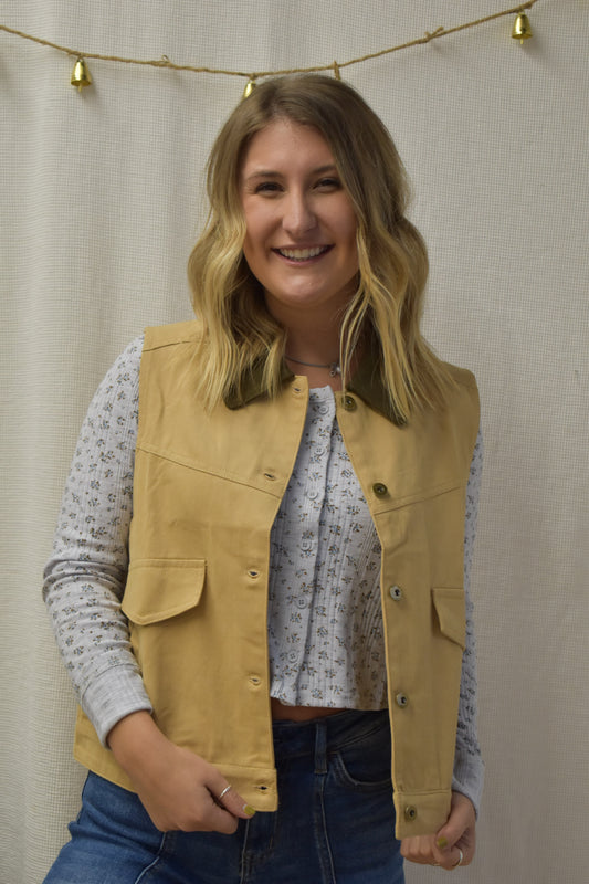 Taupe & Chocolate Canvas Vest