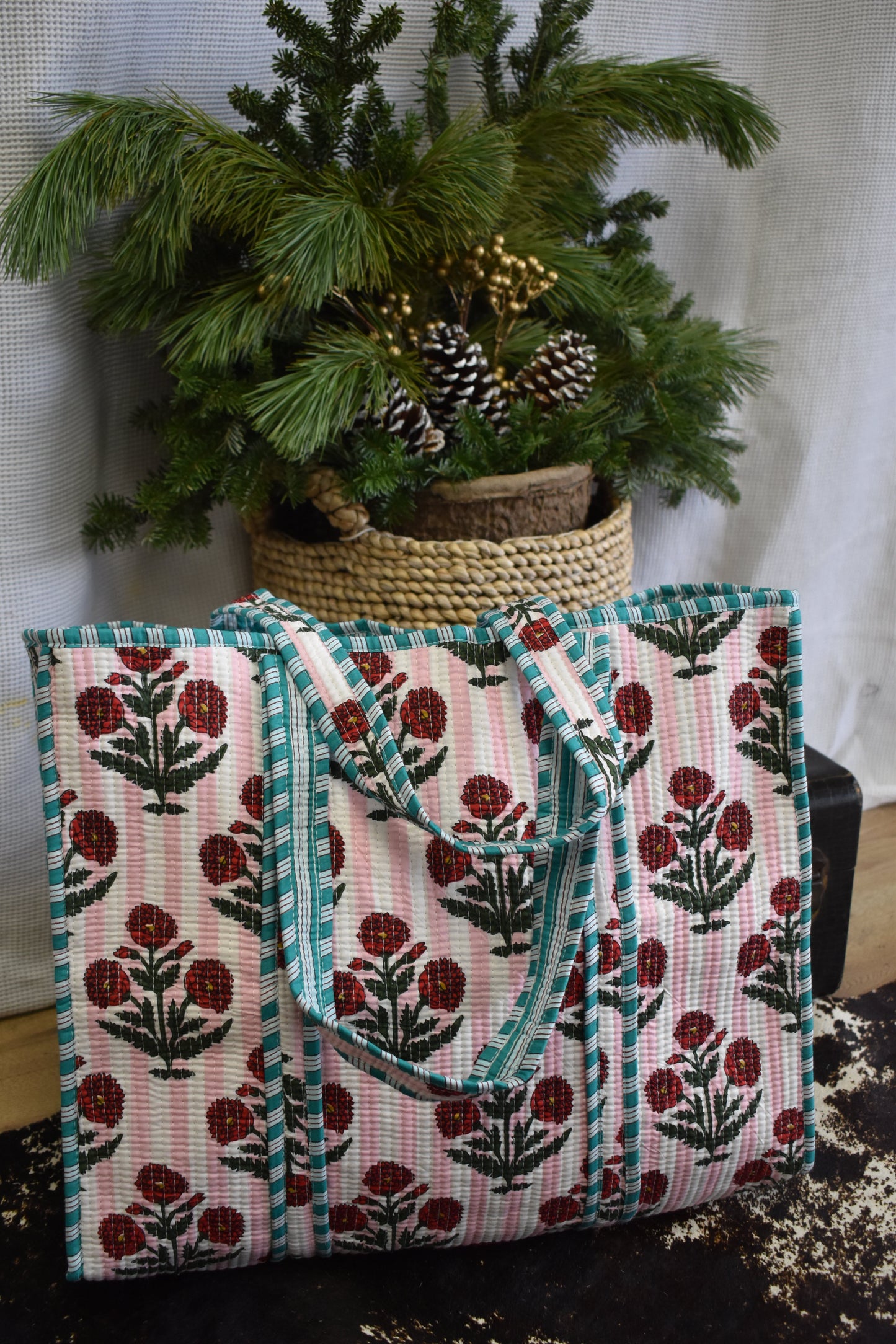 Pink & Teal Floral Quilted Bag