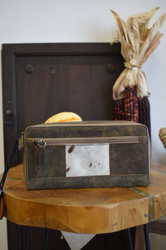 Distressed Leather & Cowhide Wallet