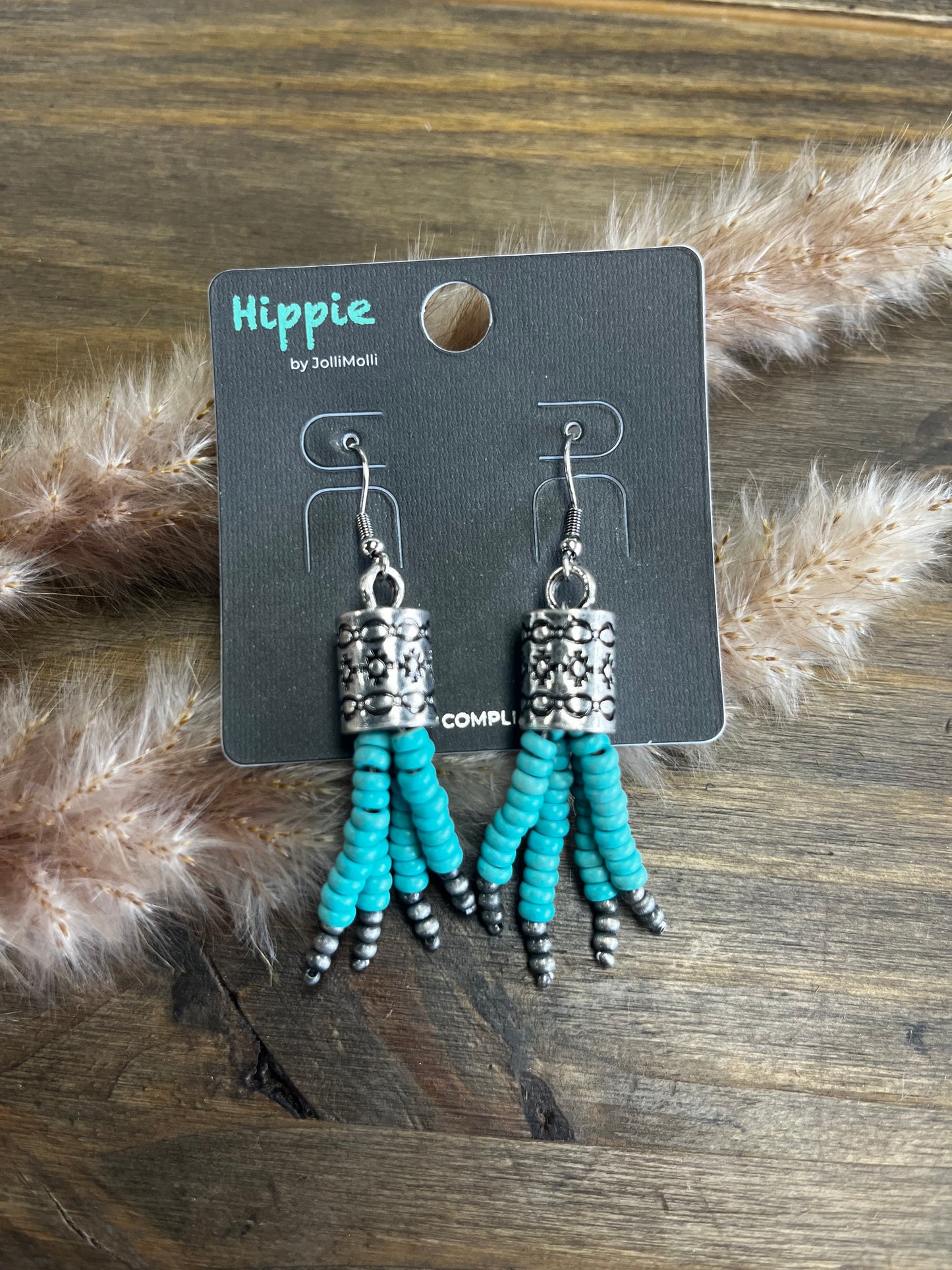 Beaded Tassel Turquoise Earrings