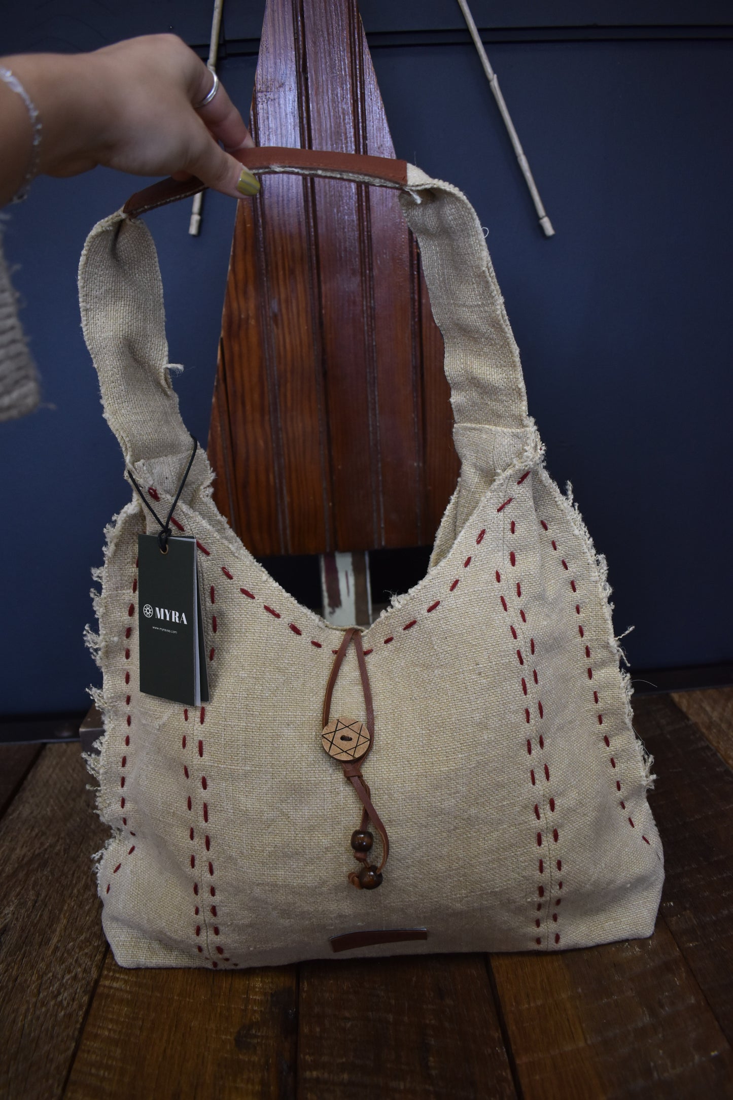 Cavas Red Stitched Loom Shoulder Bag