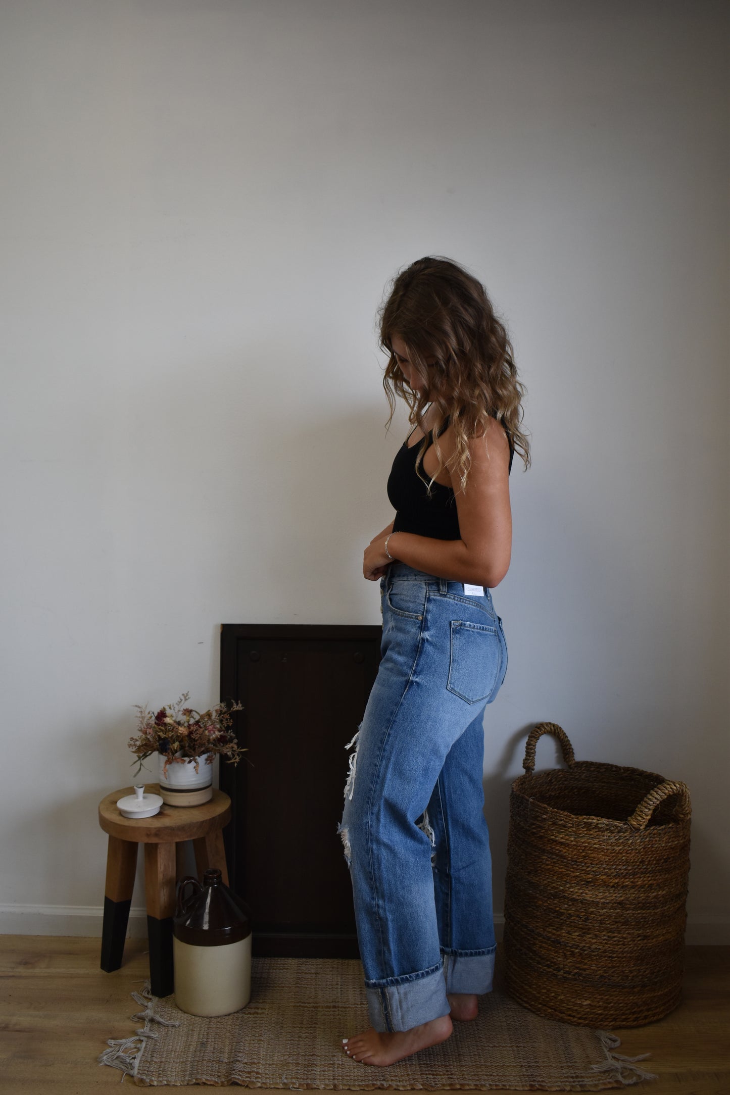 Medium Patchwork Exposed Button Fly Boyfriend Jeans