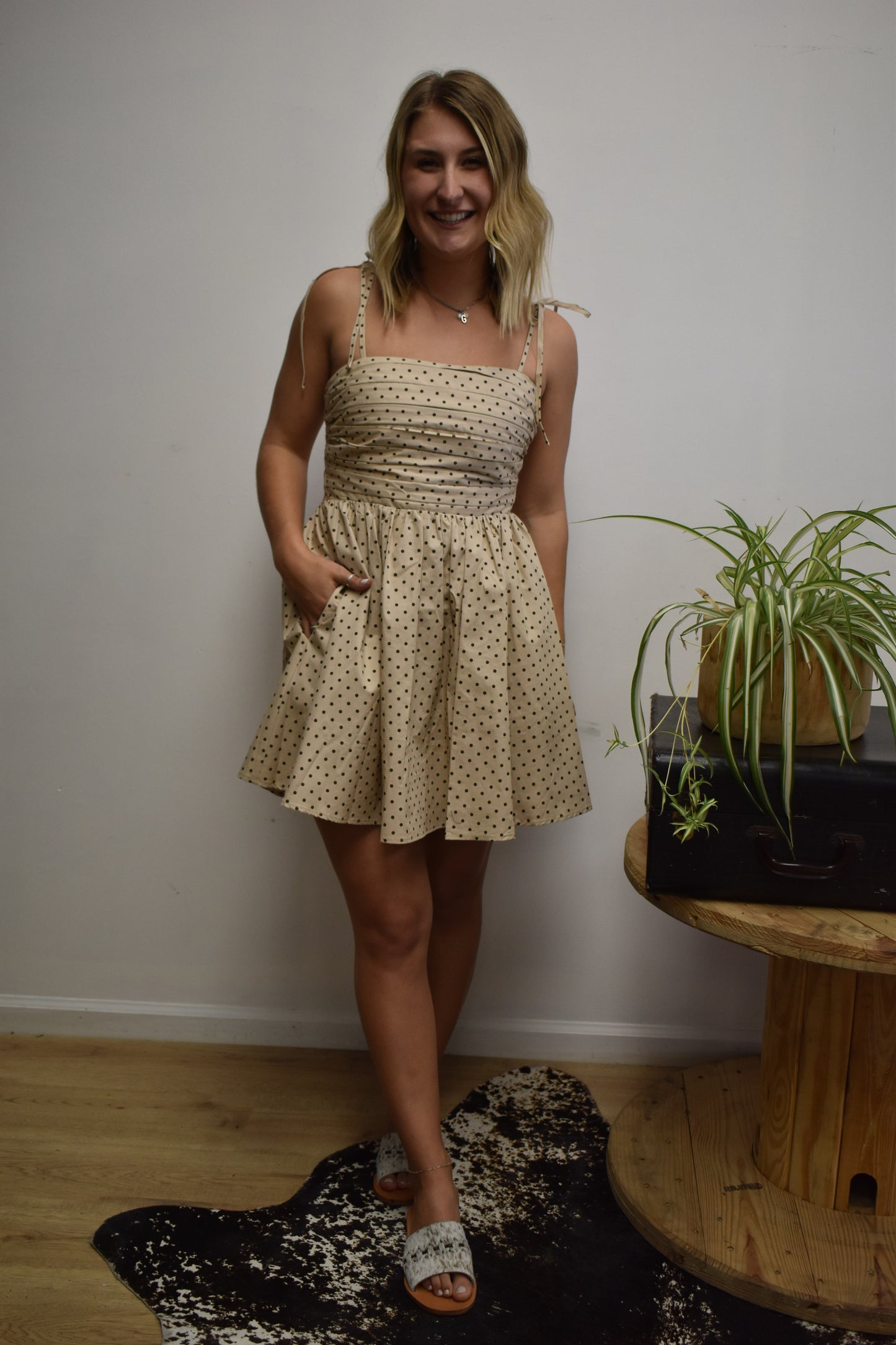 Ruched Polka Dot Dress