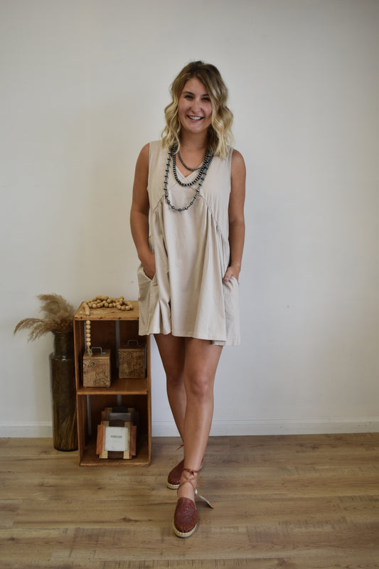 Apricot Linen Ruched Dress