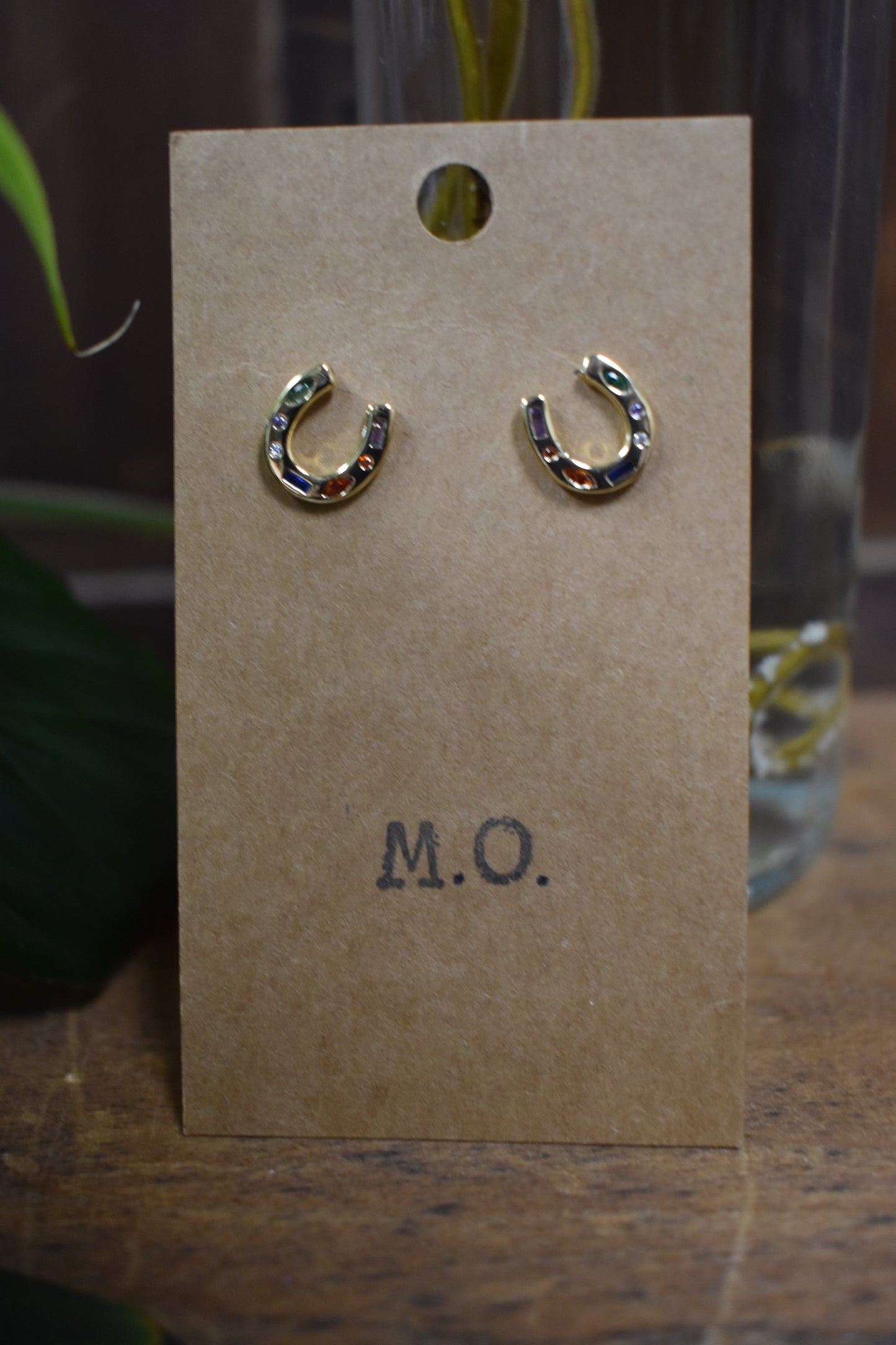 Multi-Gemstone Horseshoe Stud Earrings