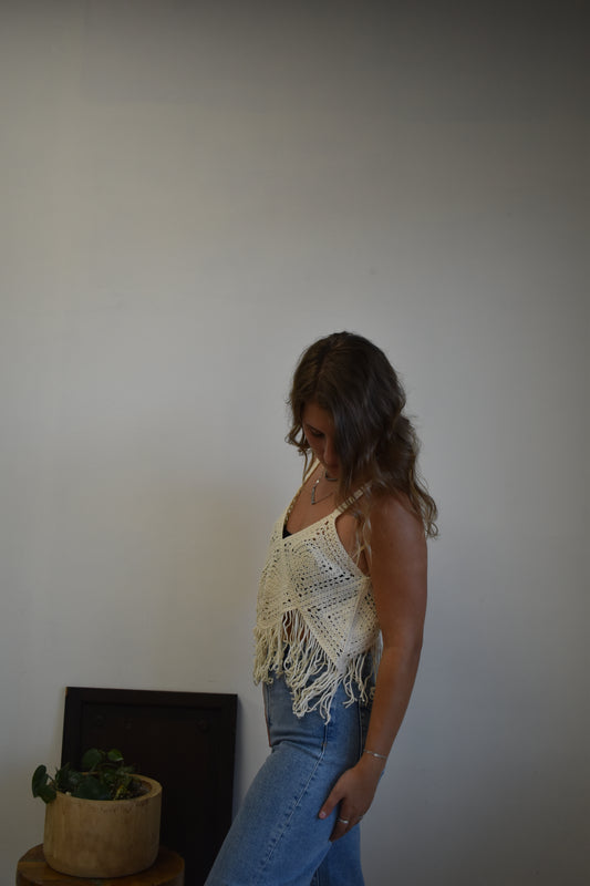 Sand Crochet Tassel Tank