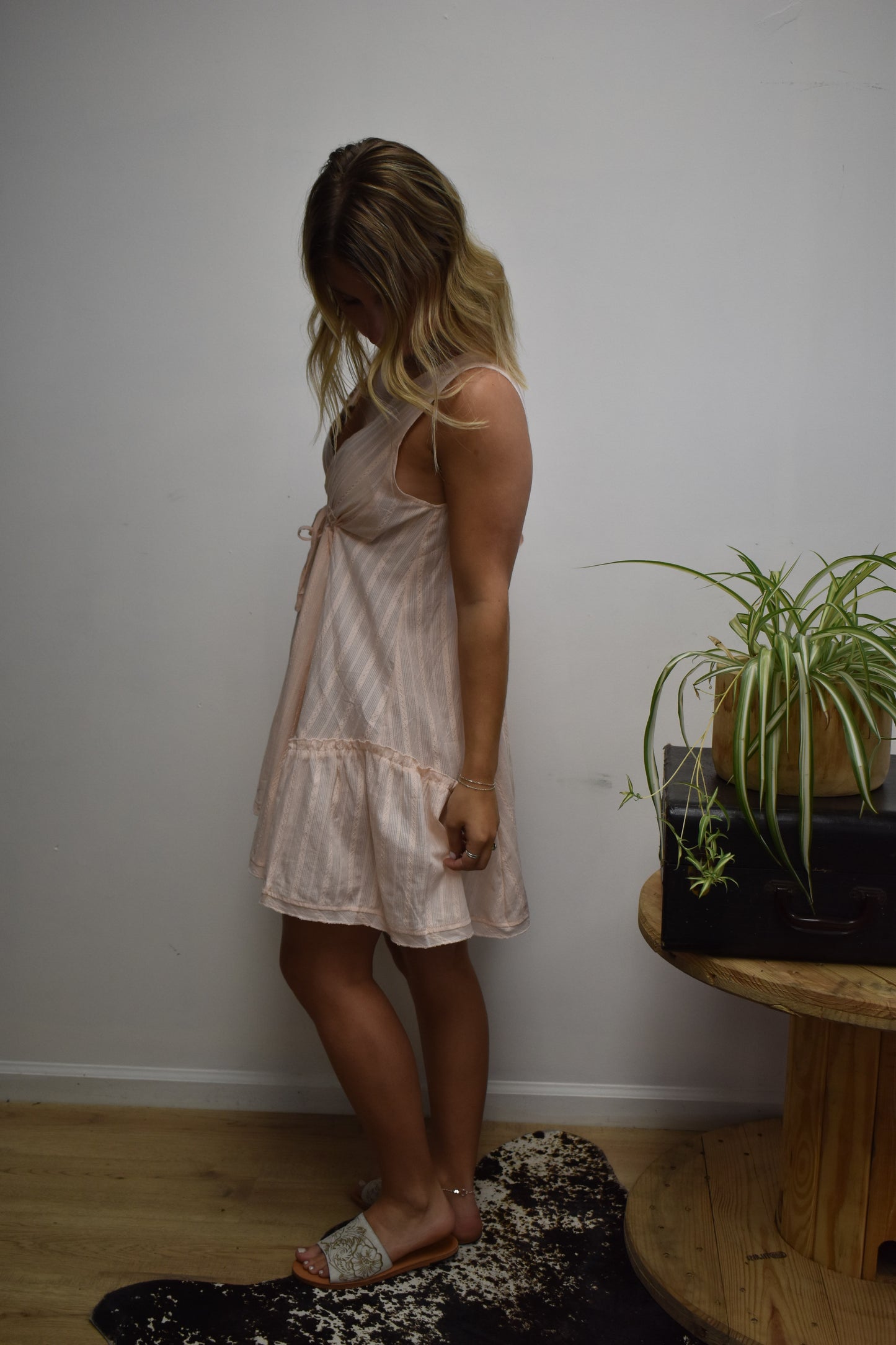 Apricot Ruffle Tie Dress