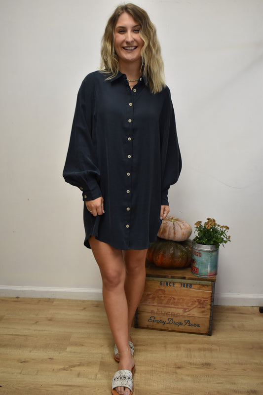 Charcoal Button Tunic Dress
