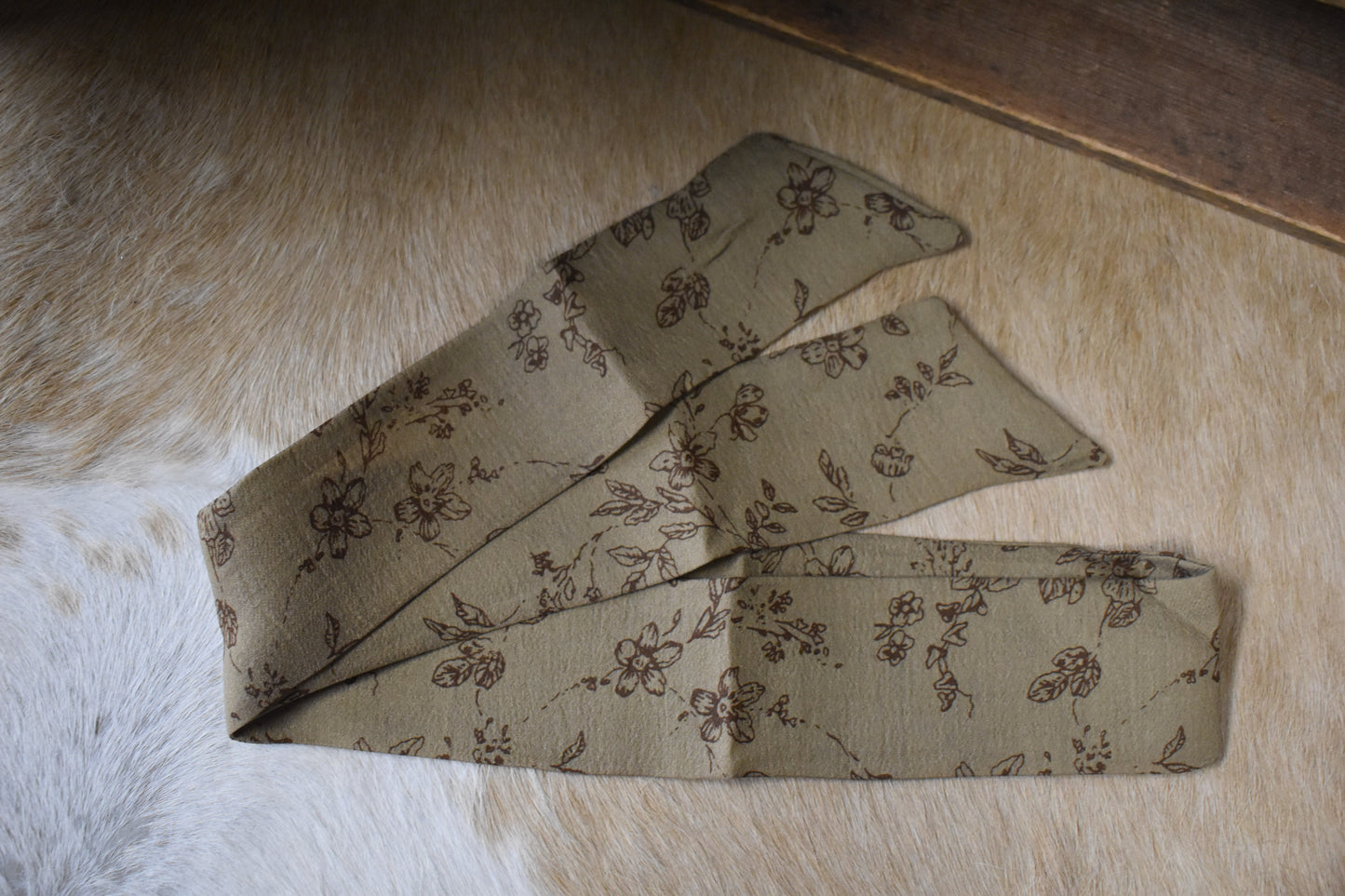 Vintage Floral Olive Skinny Scarf