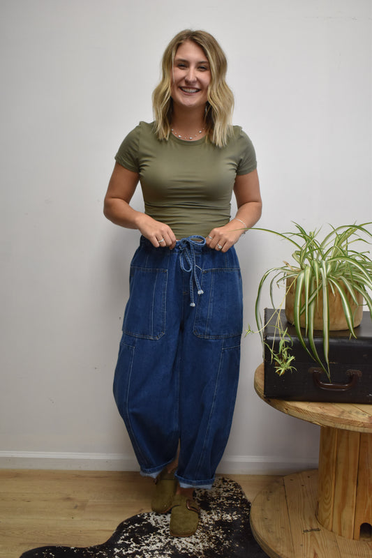 Denim Cargo Barrel Jeans