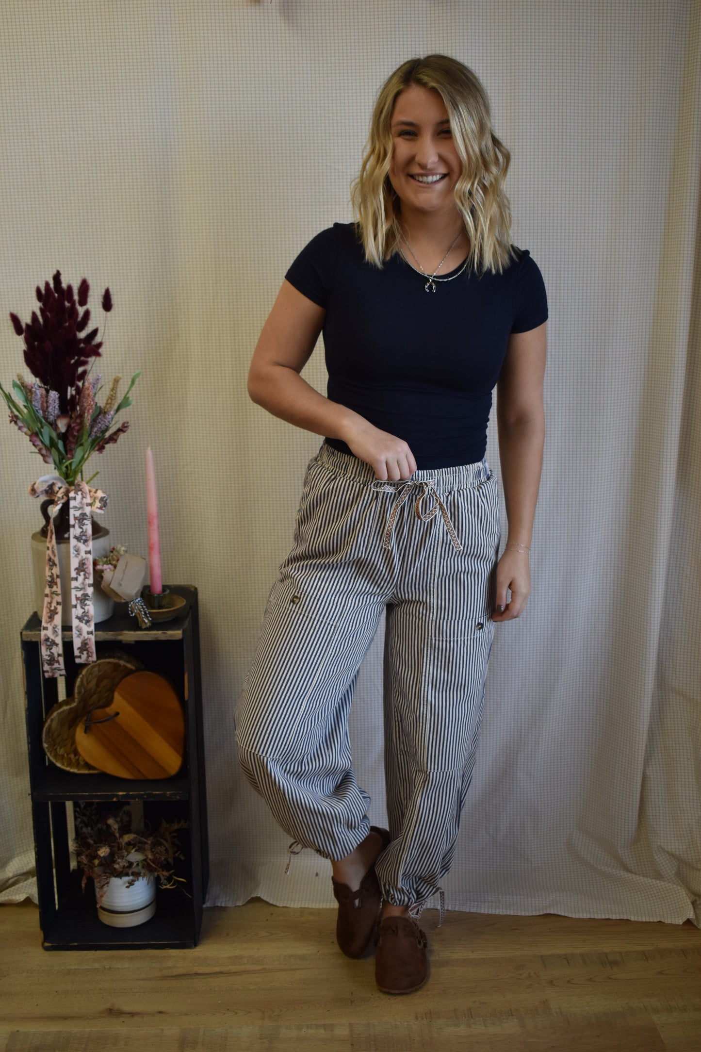 Denim Pin-Striped Barrel Jeans