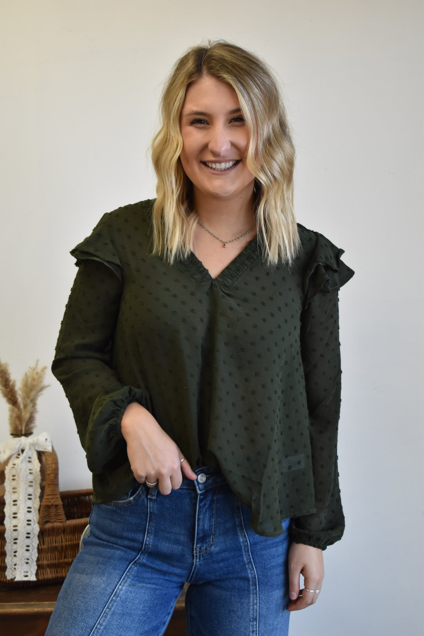 Olive Ruffle Blouse