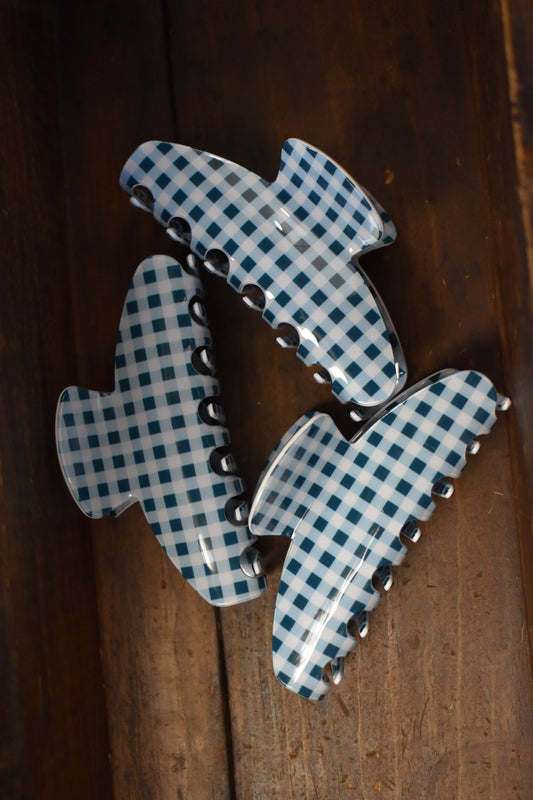 Blue Gingham Claw Clip