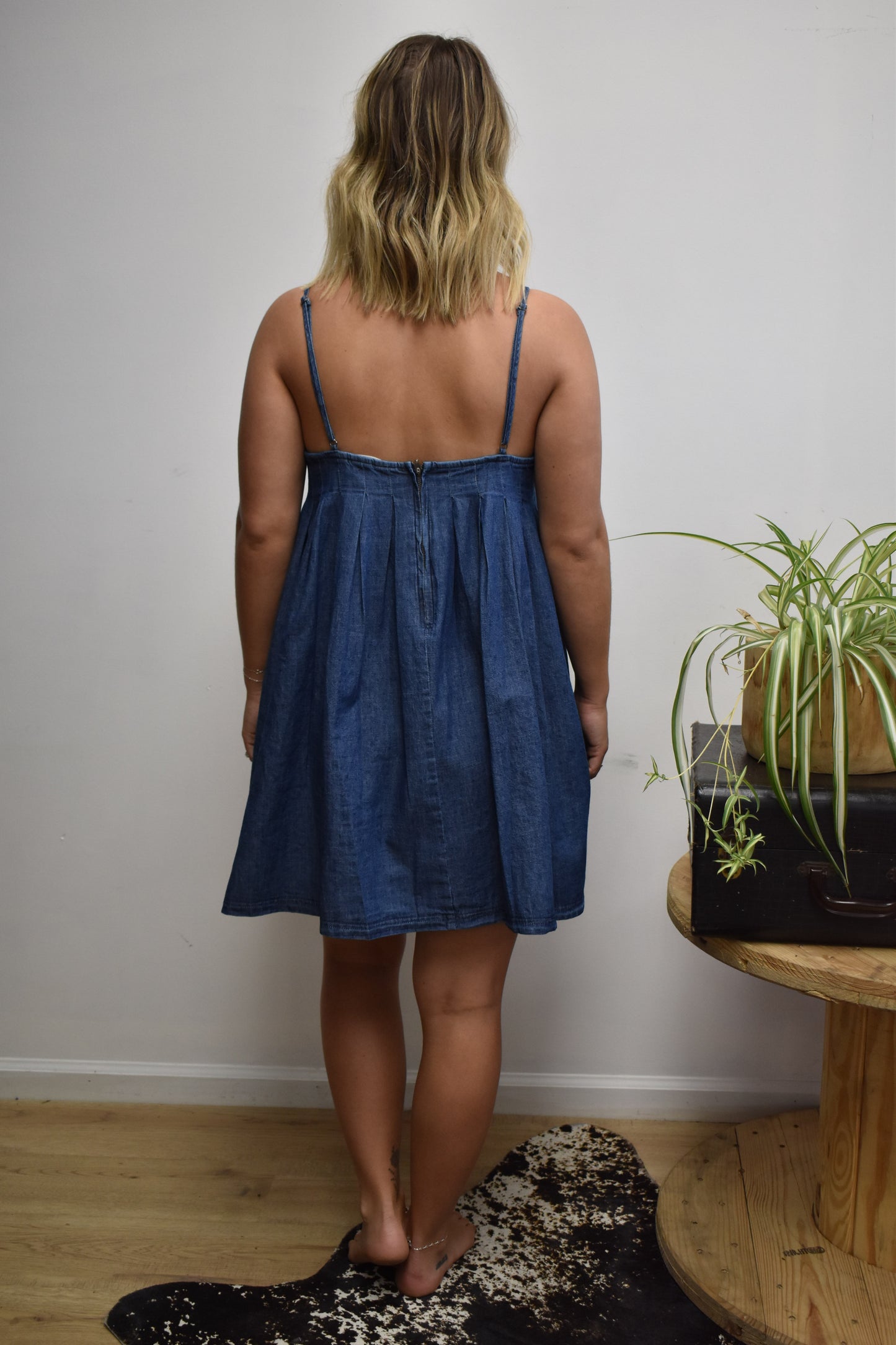 Babydoll Denim Pintuck Dress