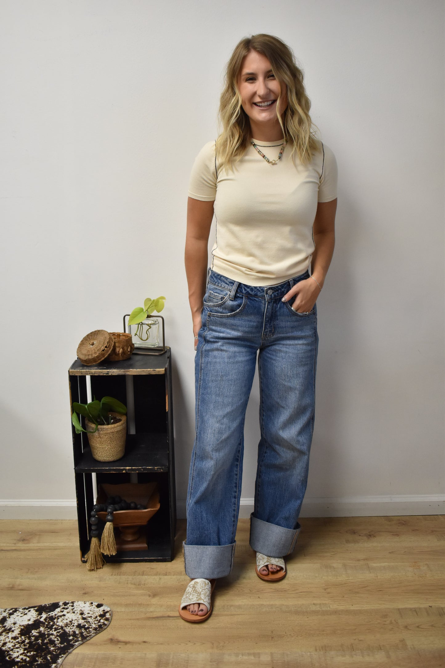 Taupe Horizon Contrast Knit Top