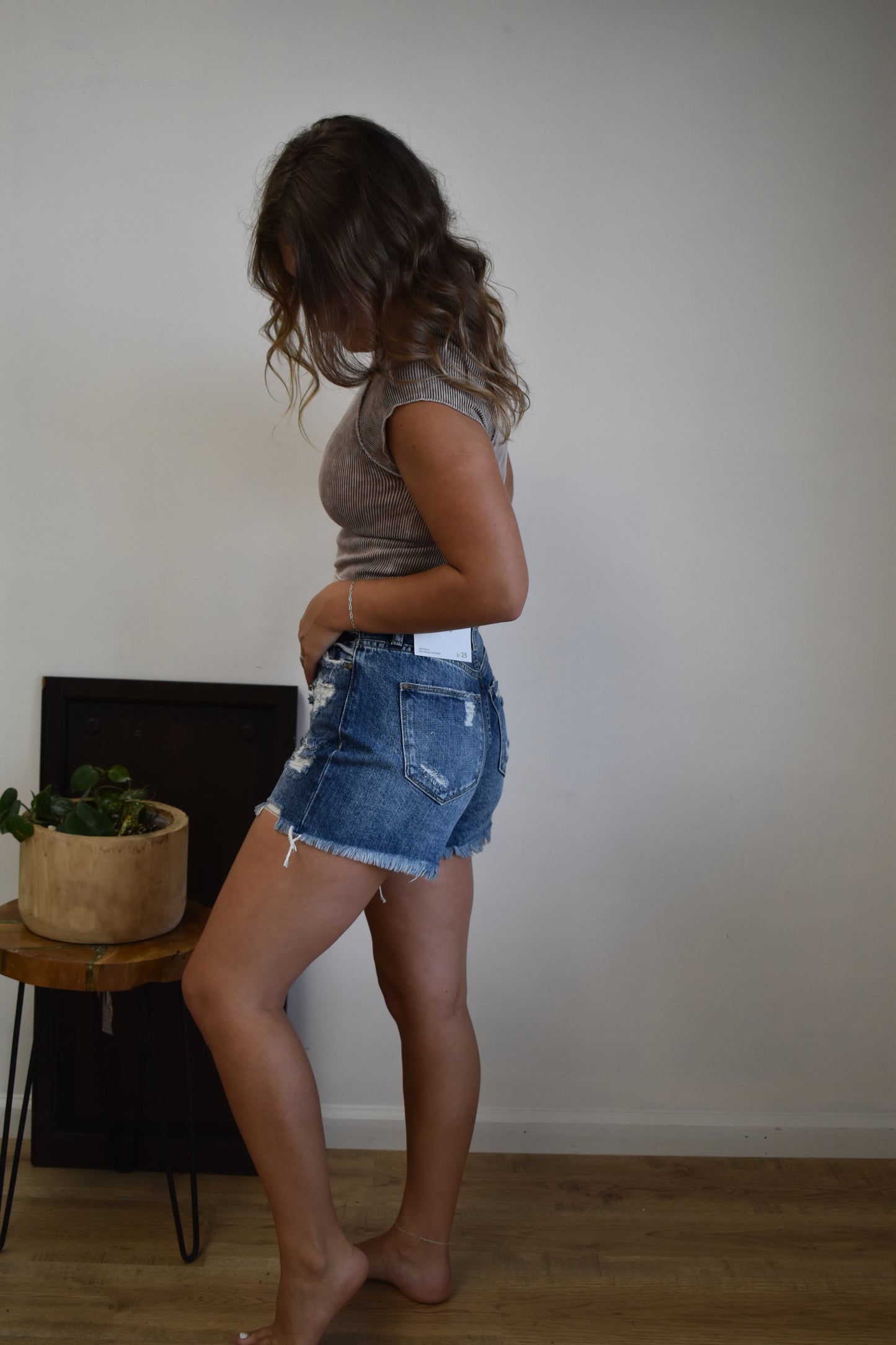 Dark Wash Distressed High Rise Shorts