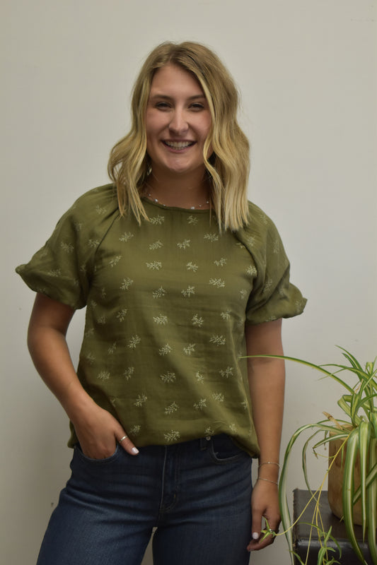Evergreen Linen Floral Blouse