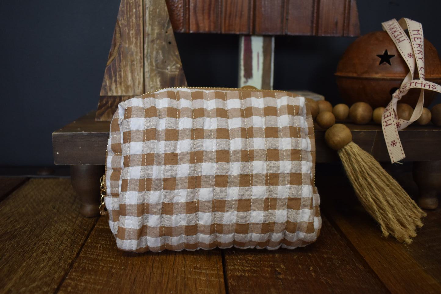 Brown Gingham Stitched Bag