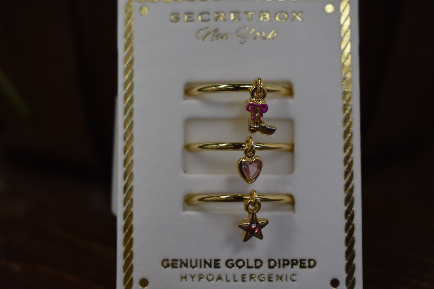 Gold Dipped 3Pc Dangle Ring Set