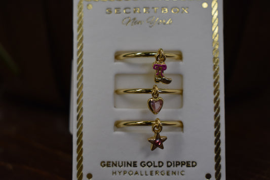 Gold Dipped 3Pc Dangle Ring Set