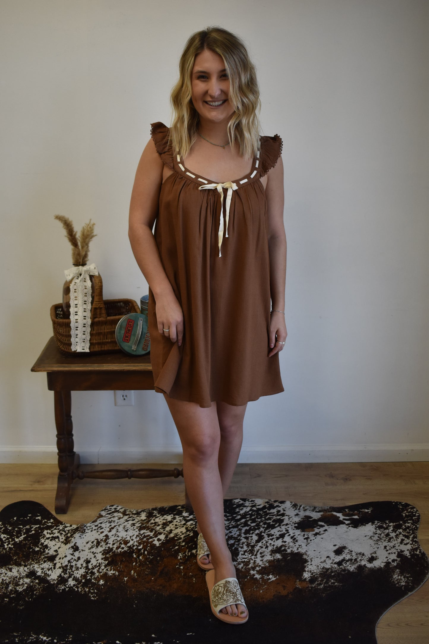 Saddle Brown Woven Dress