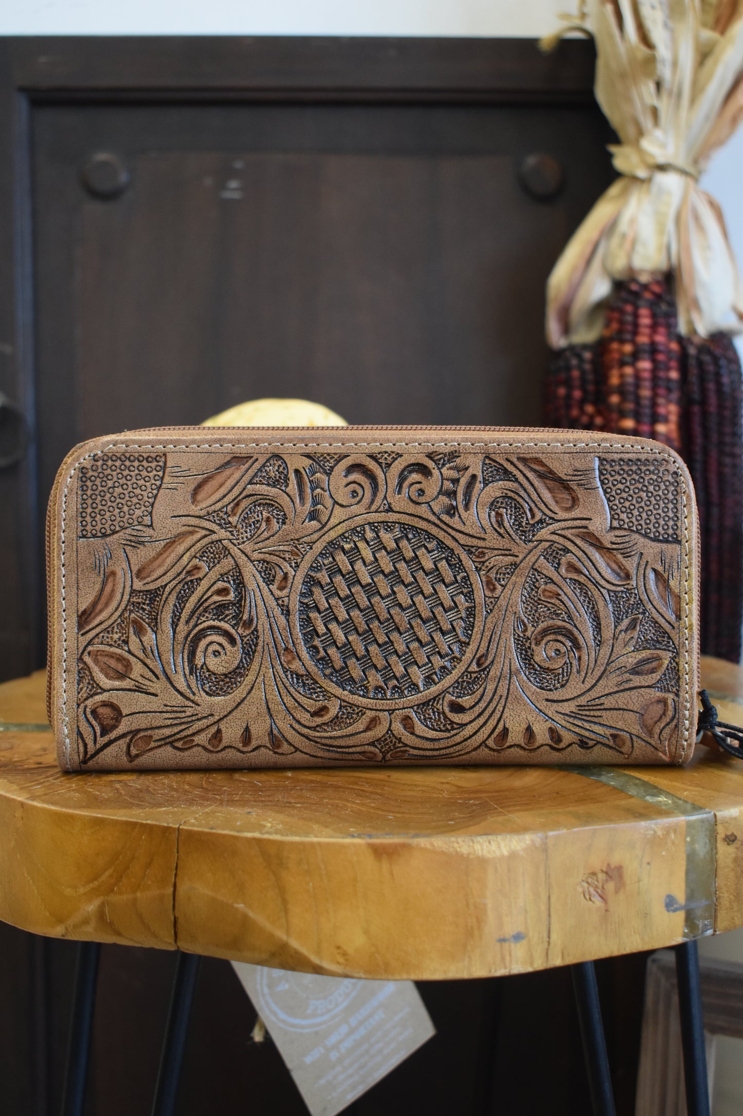 Tan Tooled Leather Wallet