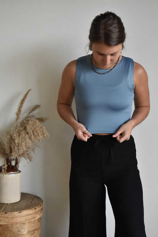 Denim Blue Halter Spandex Tank