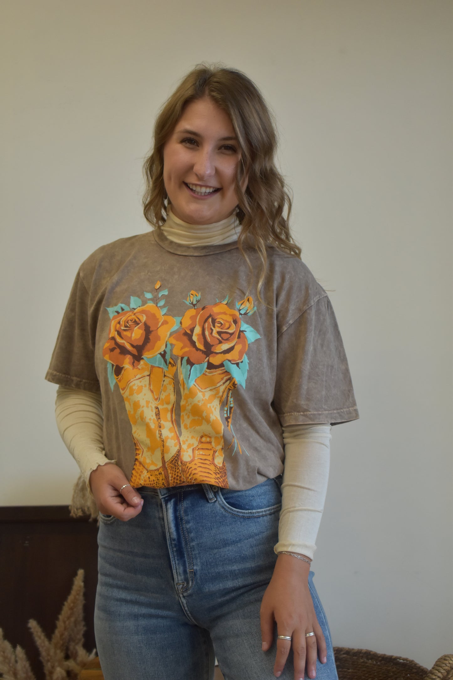 Copper Boots and Roses Graphic Tee