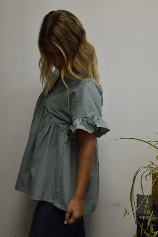 Teal Linen Peplum Blouse