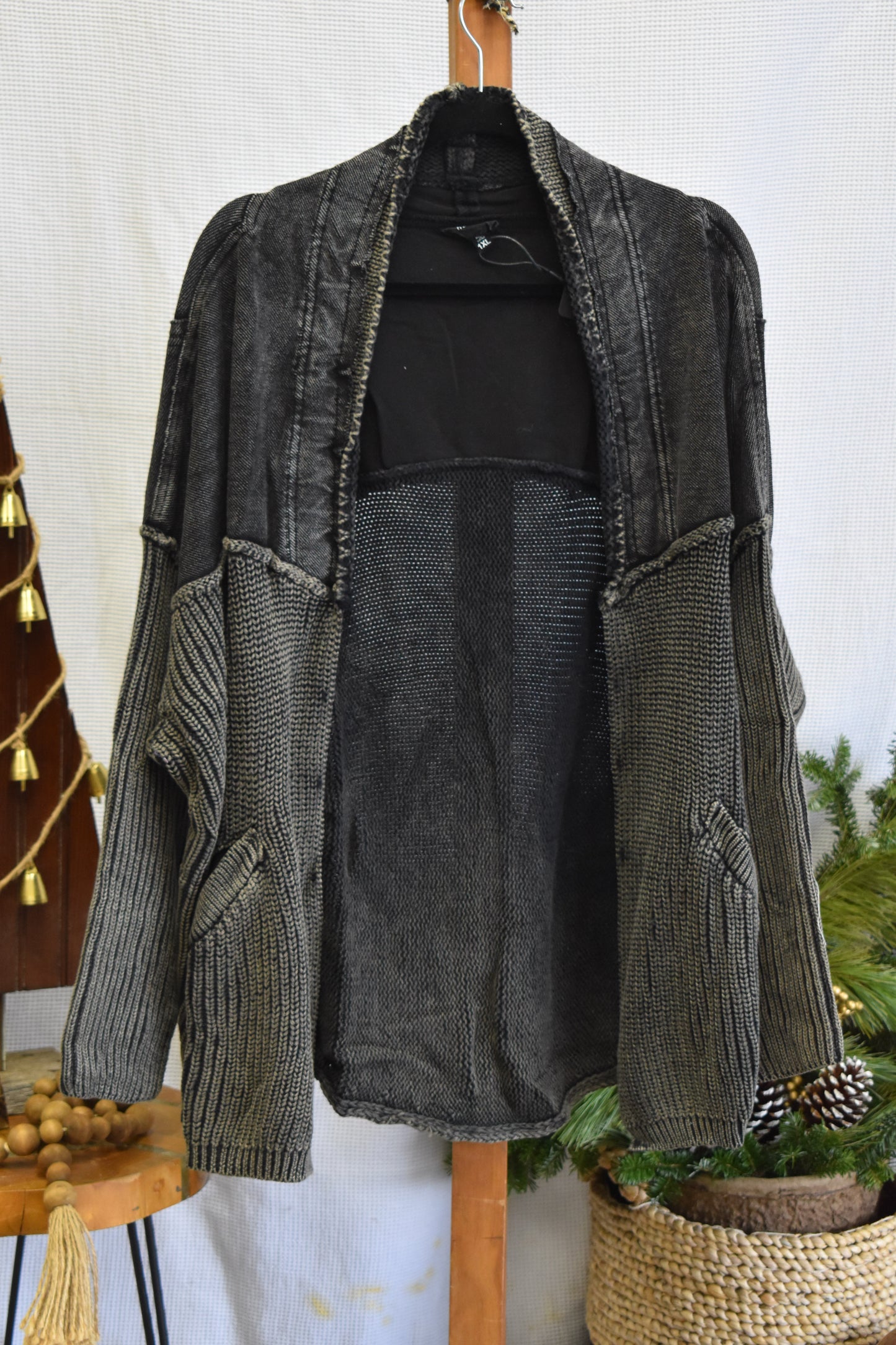 PLUS Black Contrast Washed Cardigan