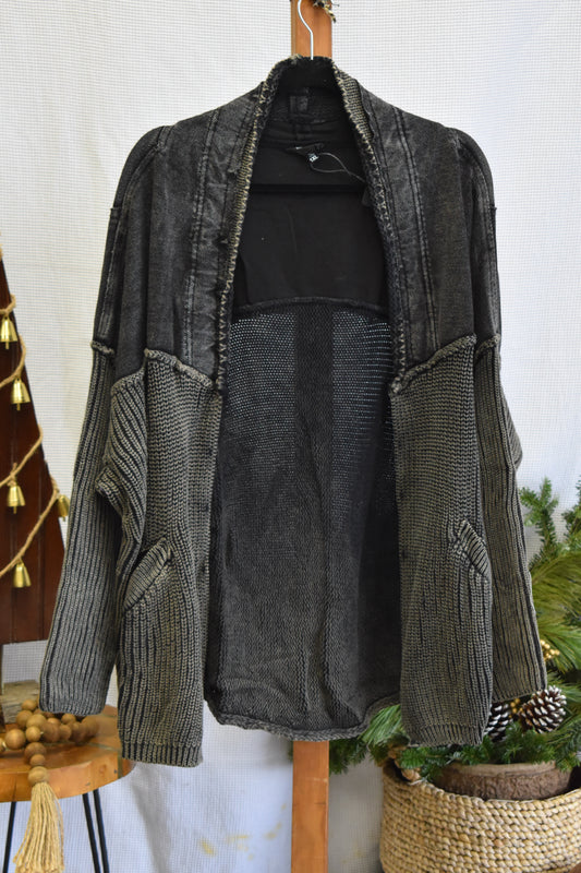 PLUS Black Contrast Washed Cardigan