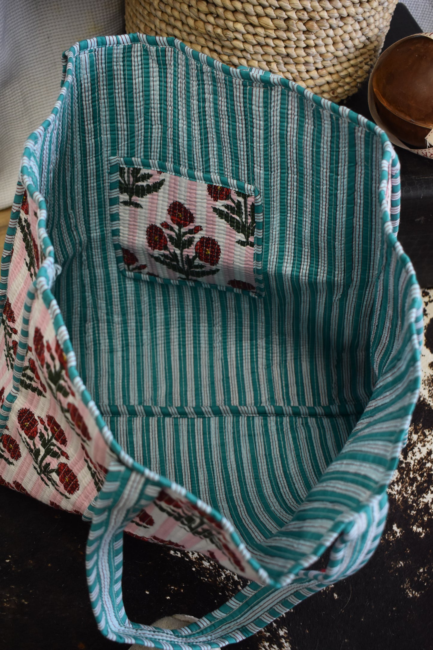 Pink & Teal Floral Quilted Bag