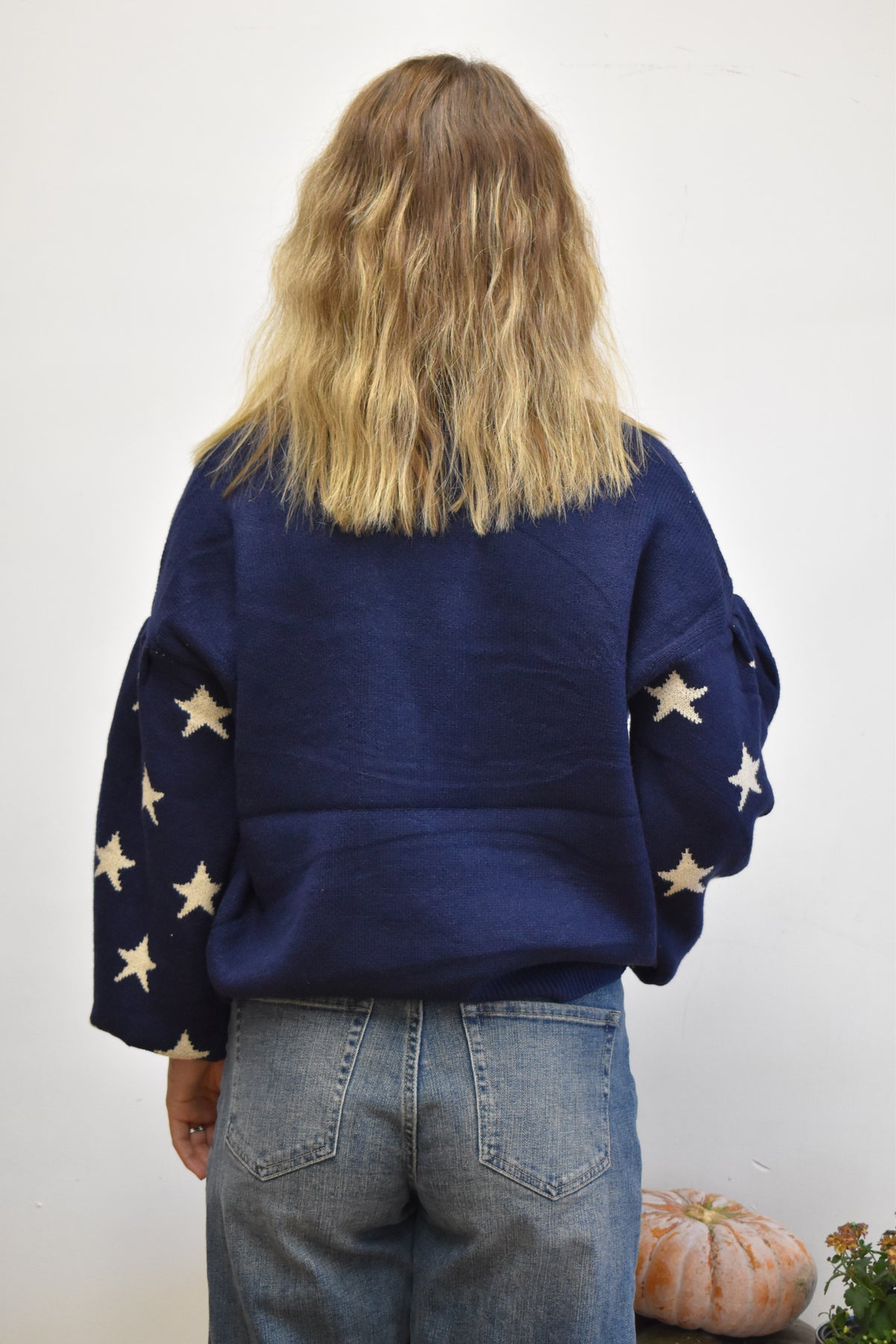 Navy Blue Star Sleeve Sweater