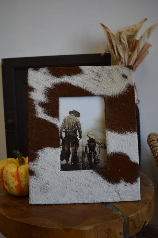 4x6 Brown & White Cowhide Photo Frame