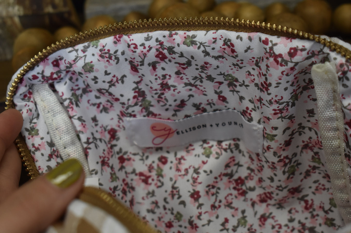 Brown Gingham Stitched Bag