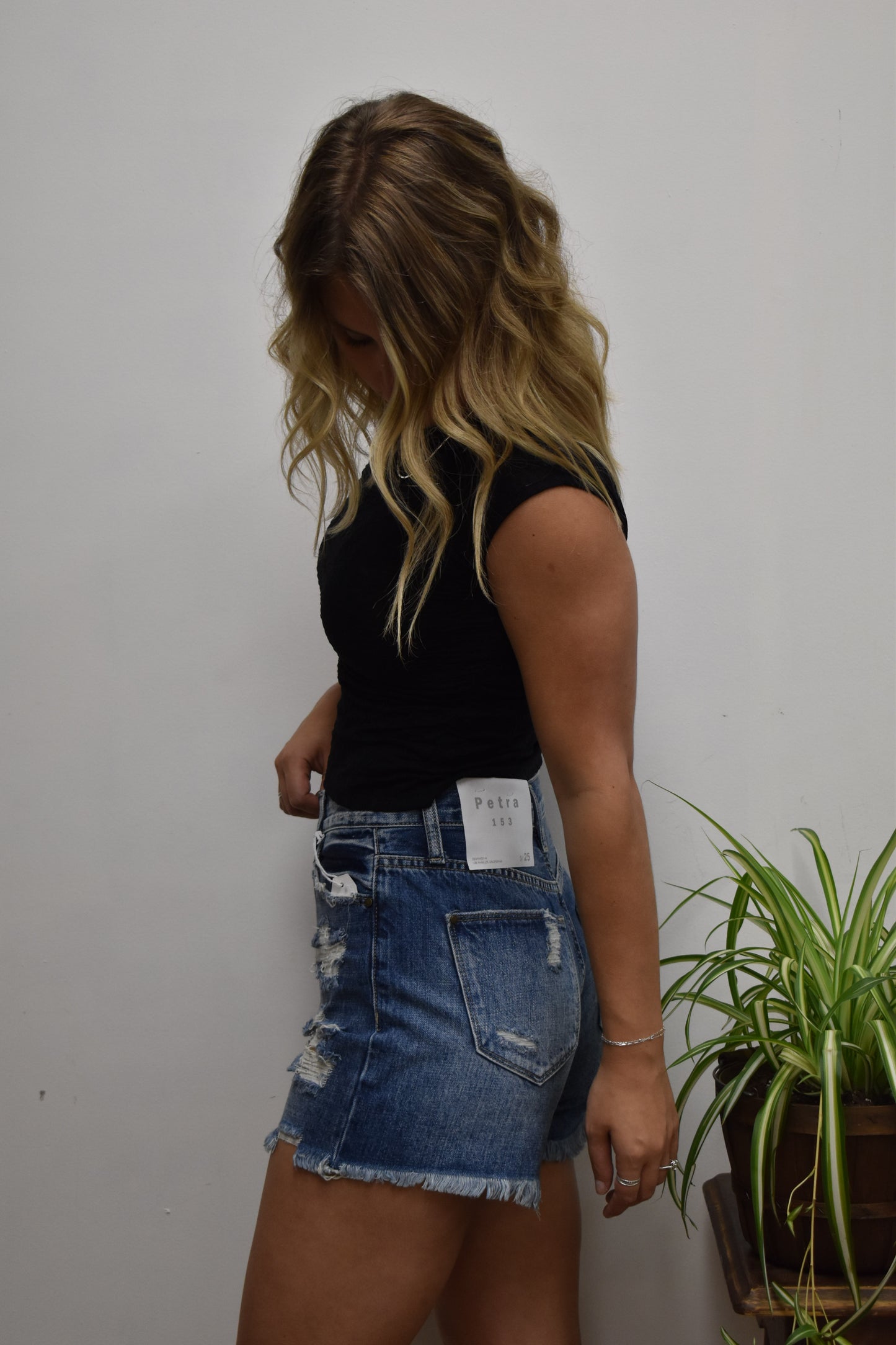 High Rise Frayed Mom Shorts