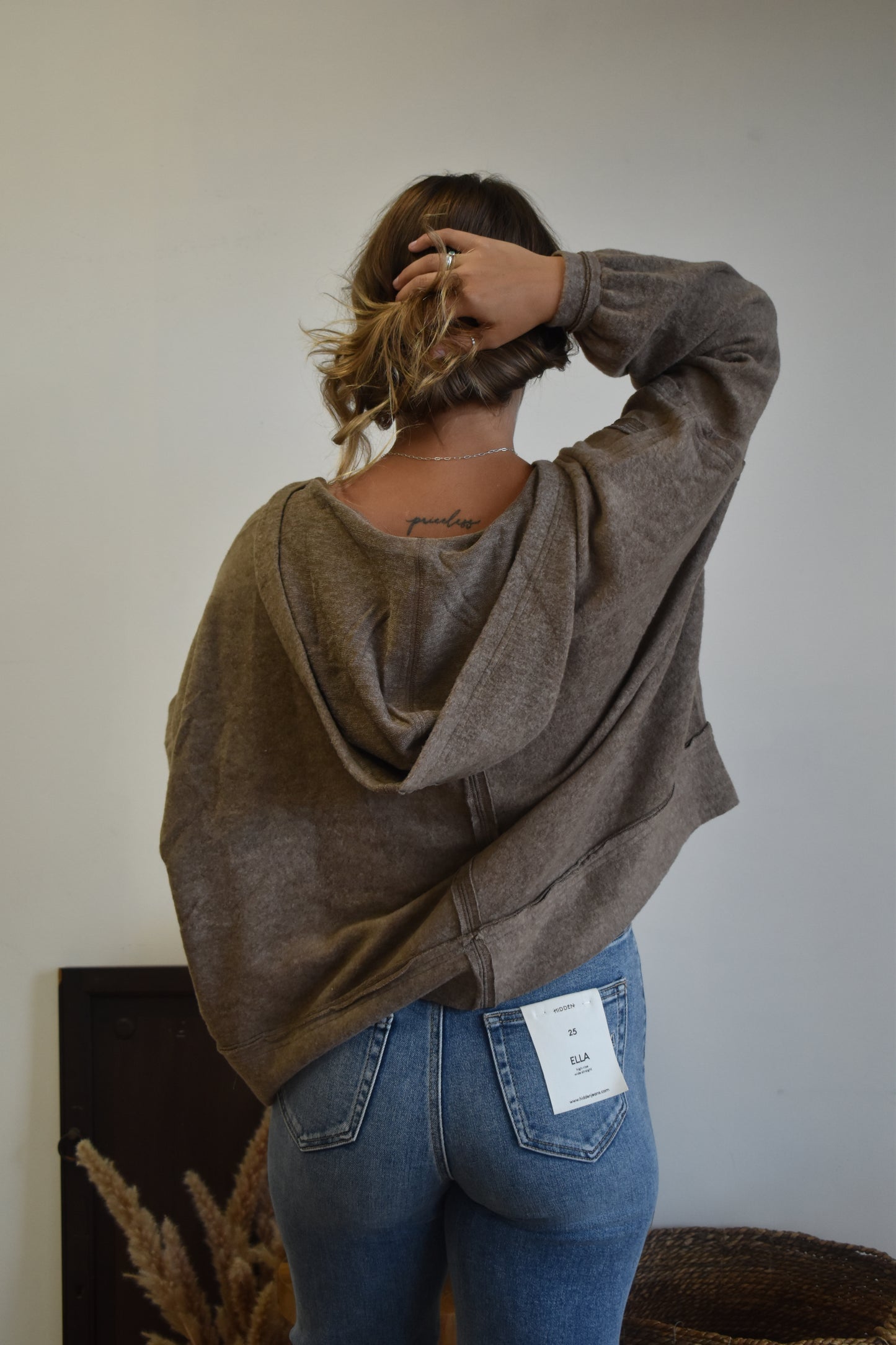 Mocha Fleece Raw Stitch Hoodie