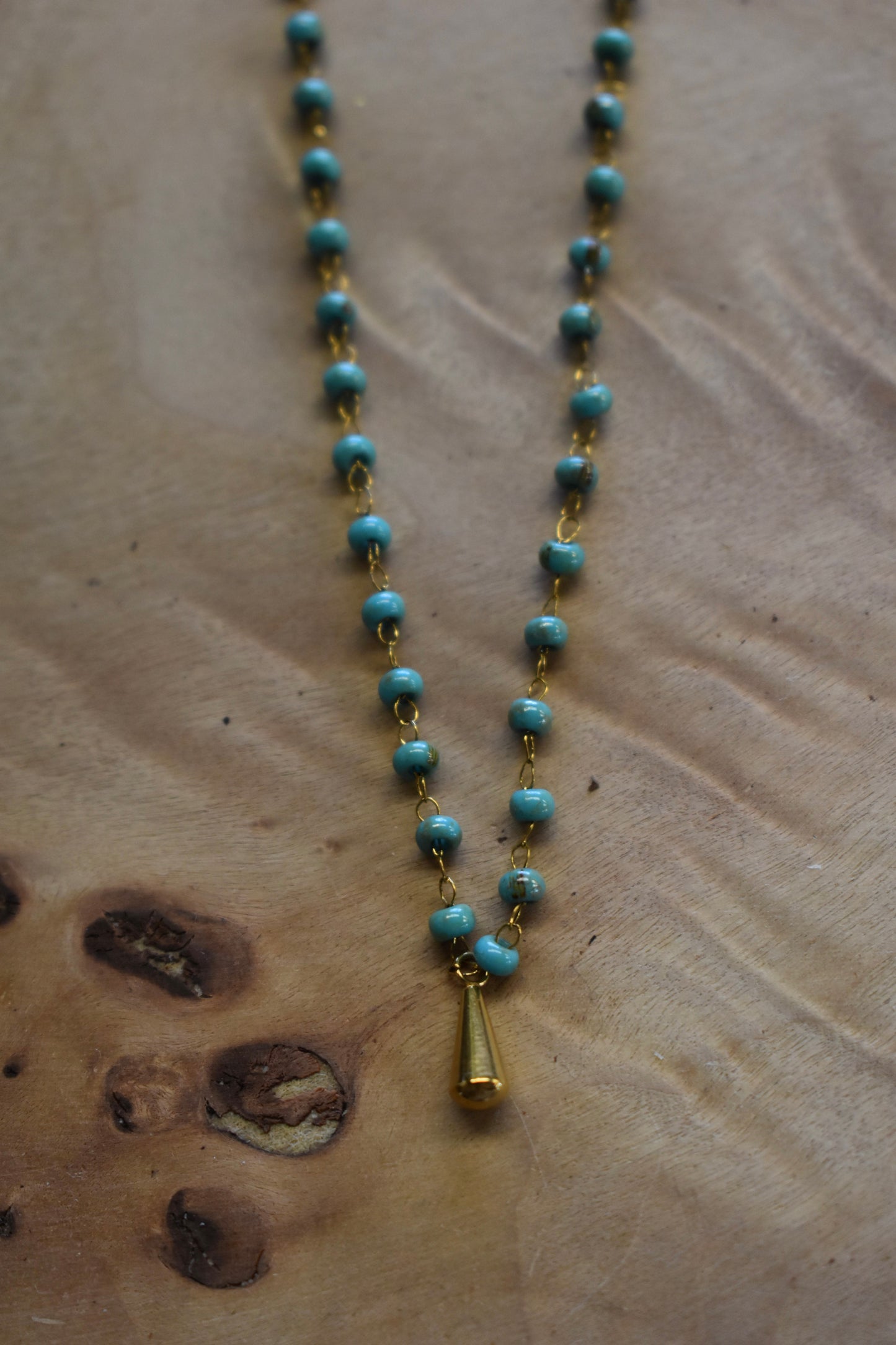 Turquoise Beaded Drop Charm Necklace