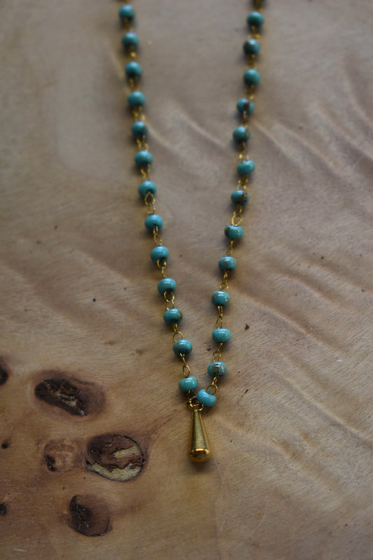 Turquoise Beaded Drop Charm Necklace
