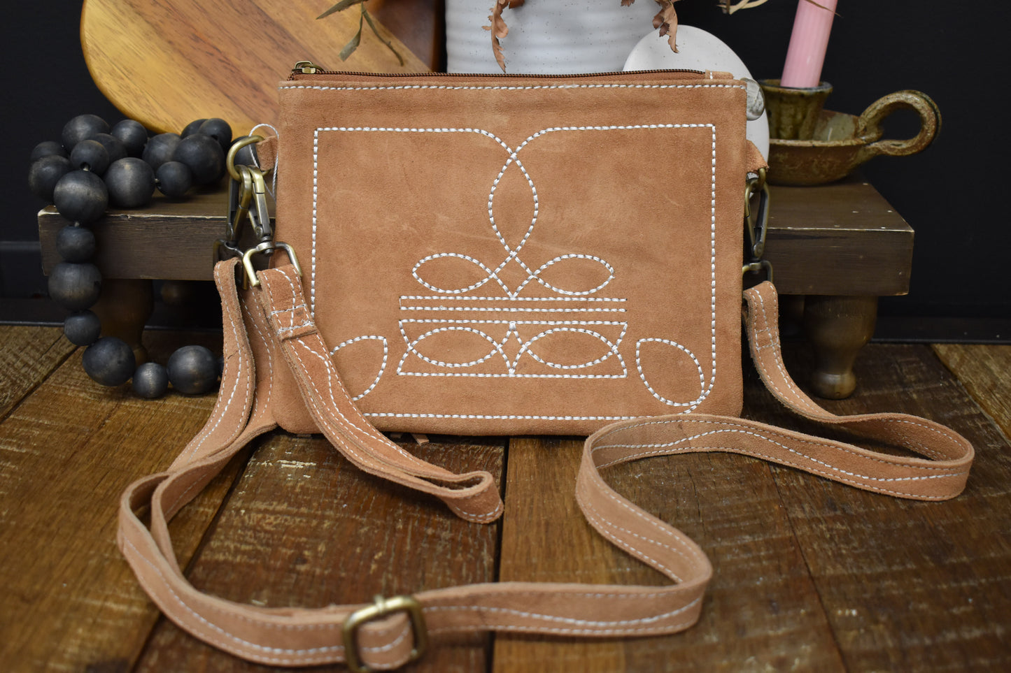 Boot Stitch Suede Leather Purse