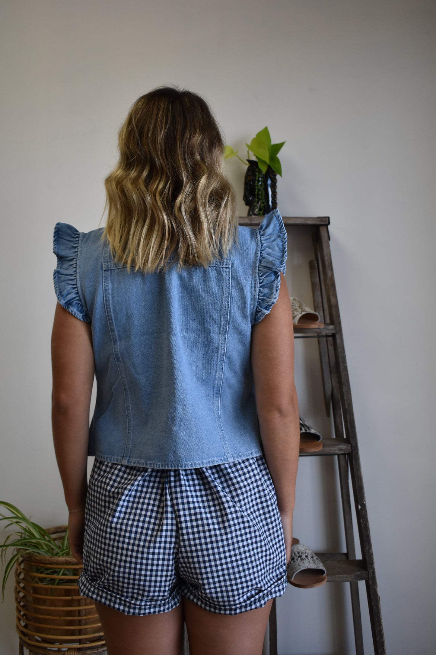 Light Denim Ruffle Penny Vest