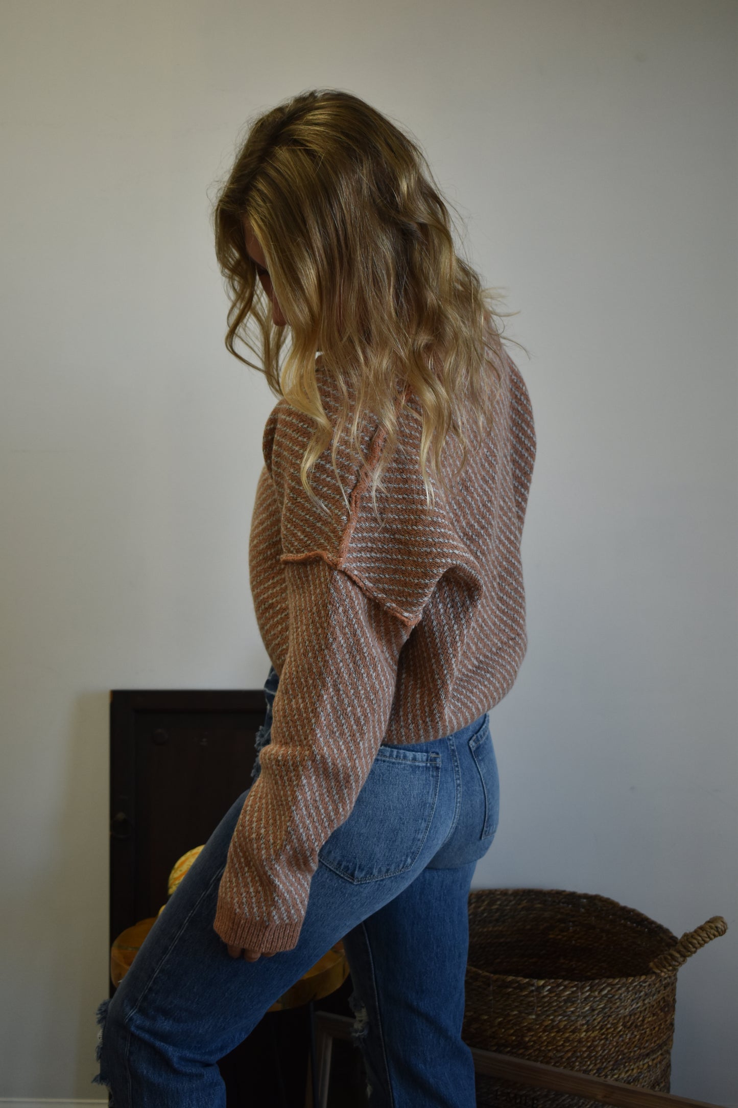 Heather Rust Cropped Button Down Sweater