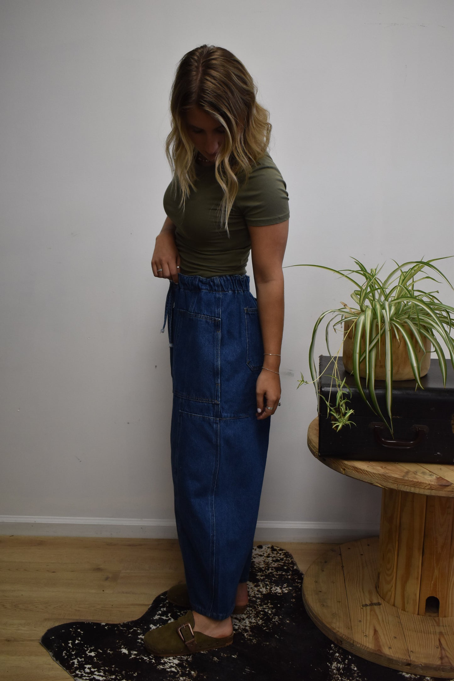 Denim Cargo Barrel Jeans
