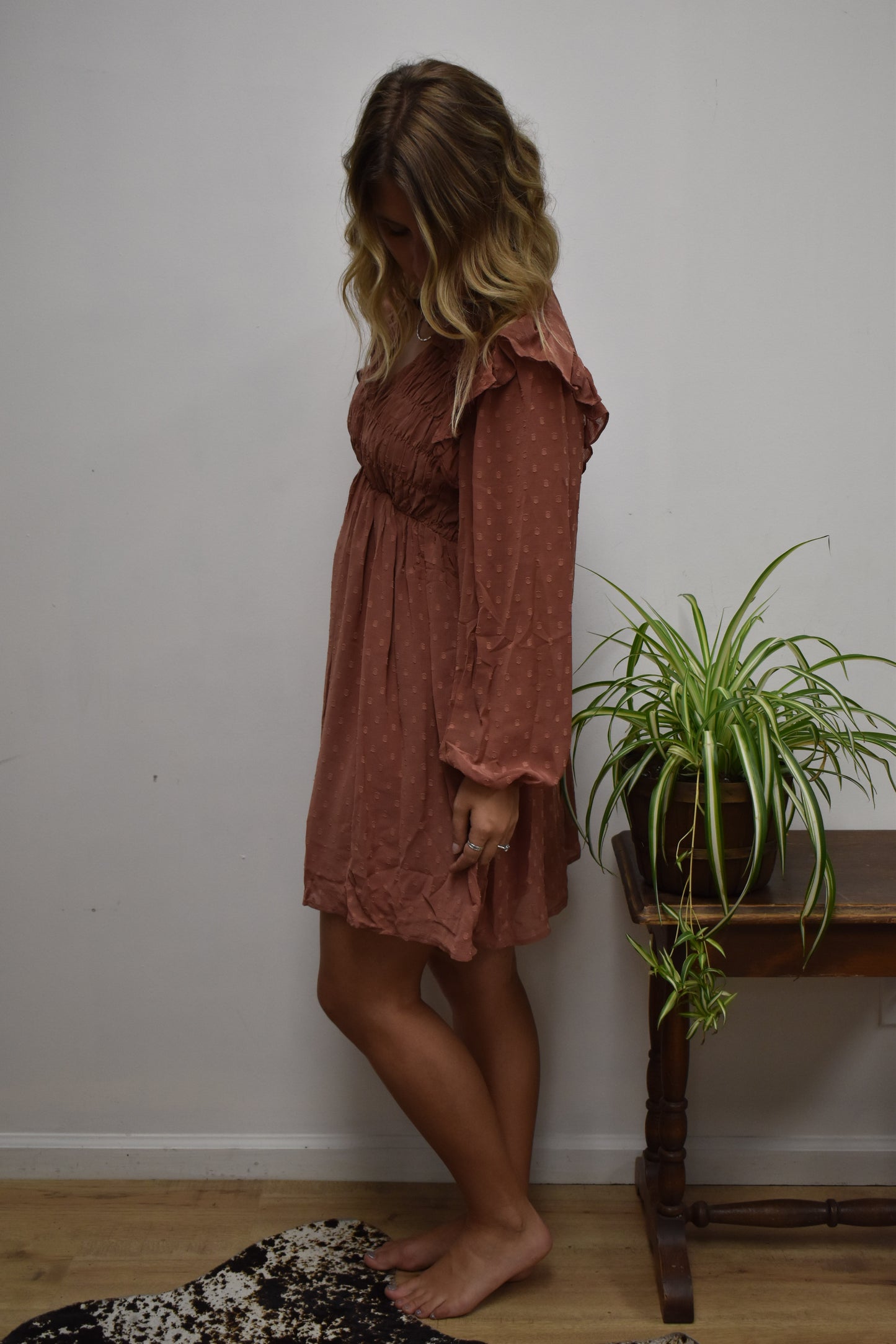 Ruched Dotted Mini Dress