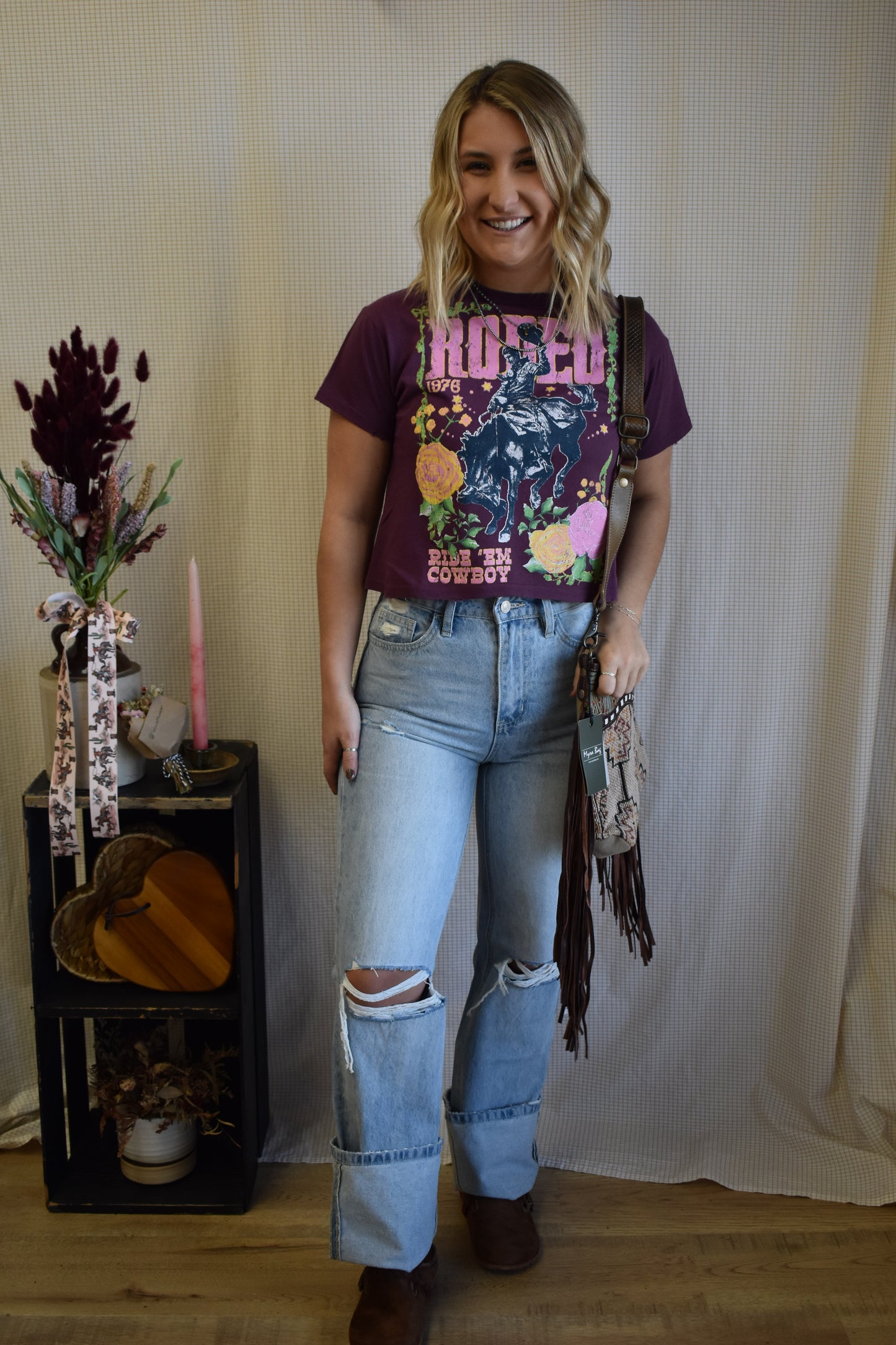 ‘Rodeo 1976’ Plum Cropped Graphic