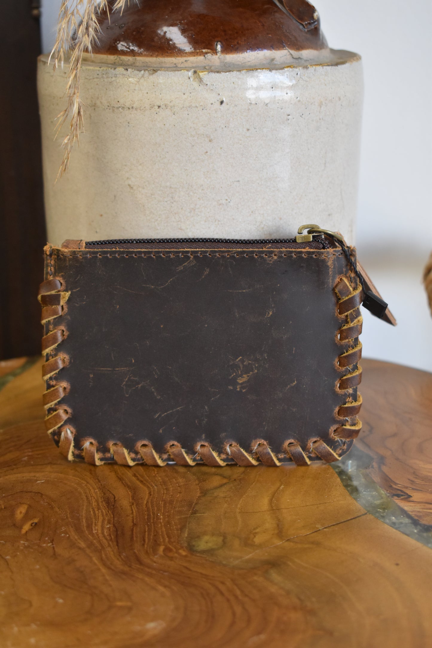 Cowhide & Leather Stitched Coin Pouch