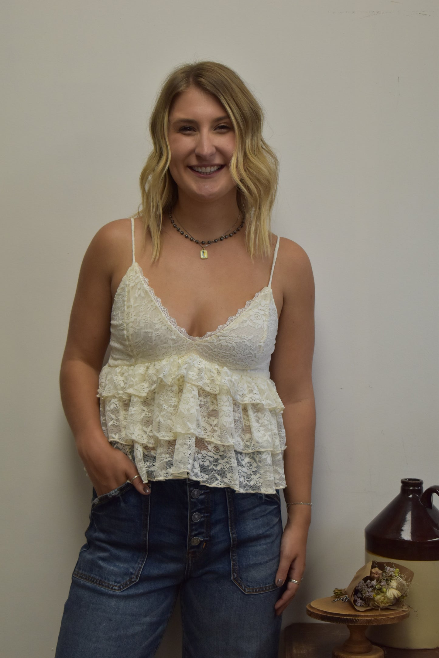 Tiered Lace BabyDoll Cami: Vanilla