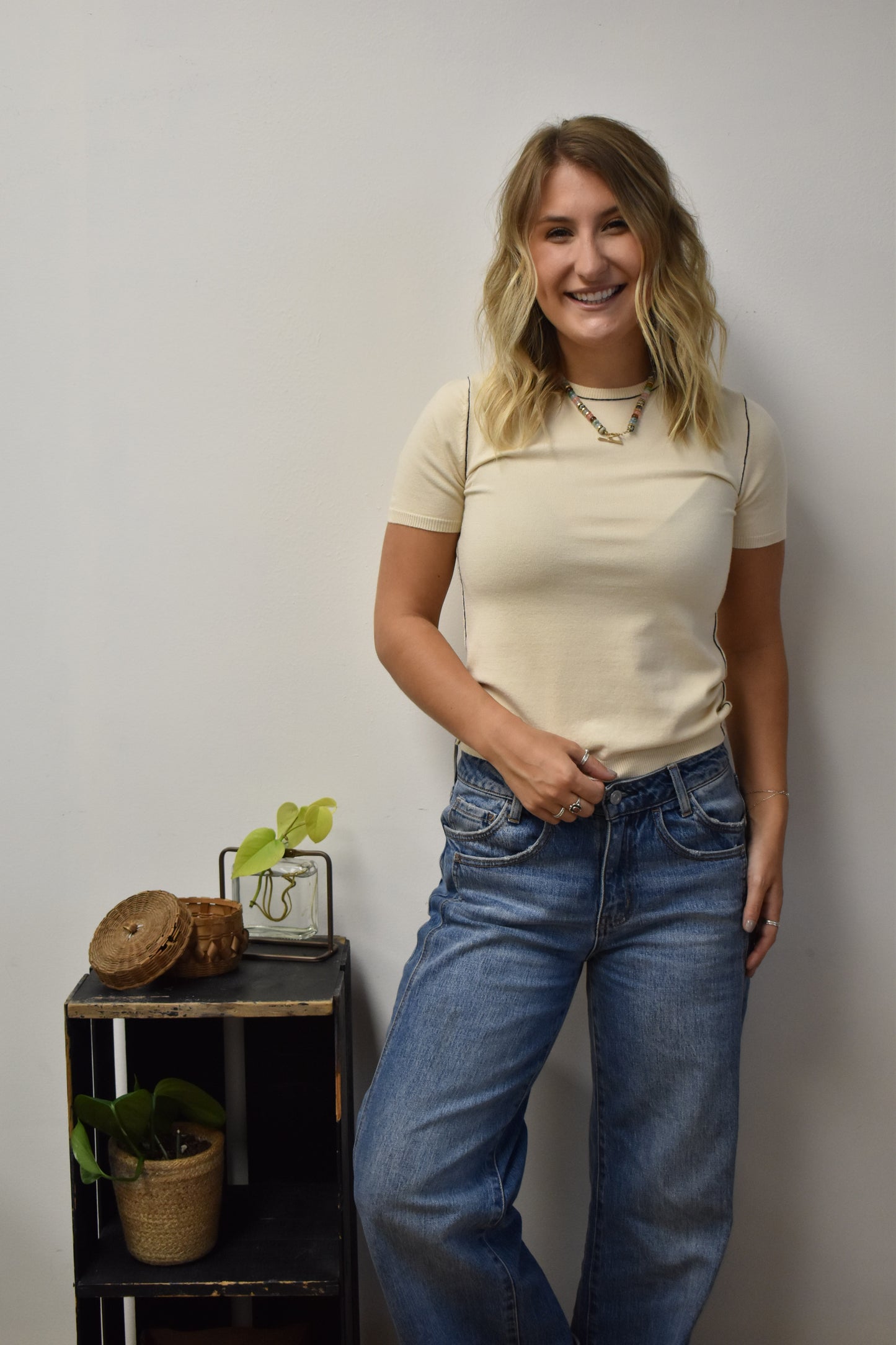 Taupe Horizon Contrast Knit Top