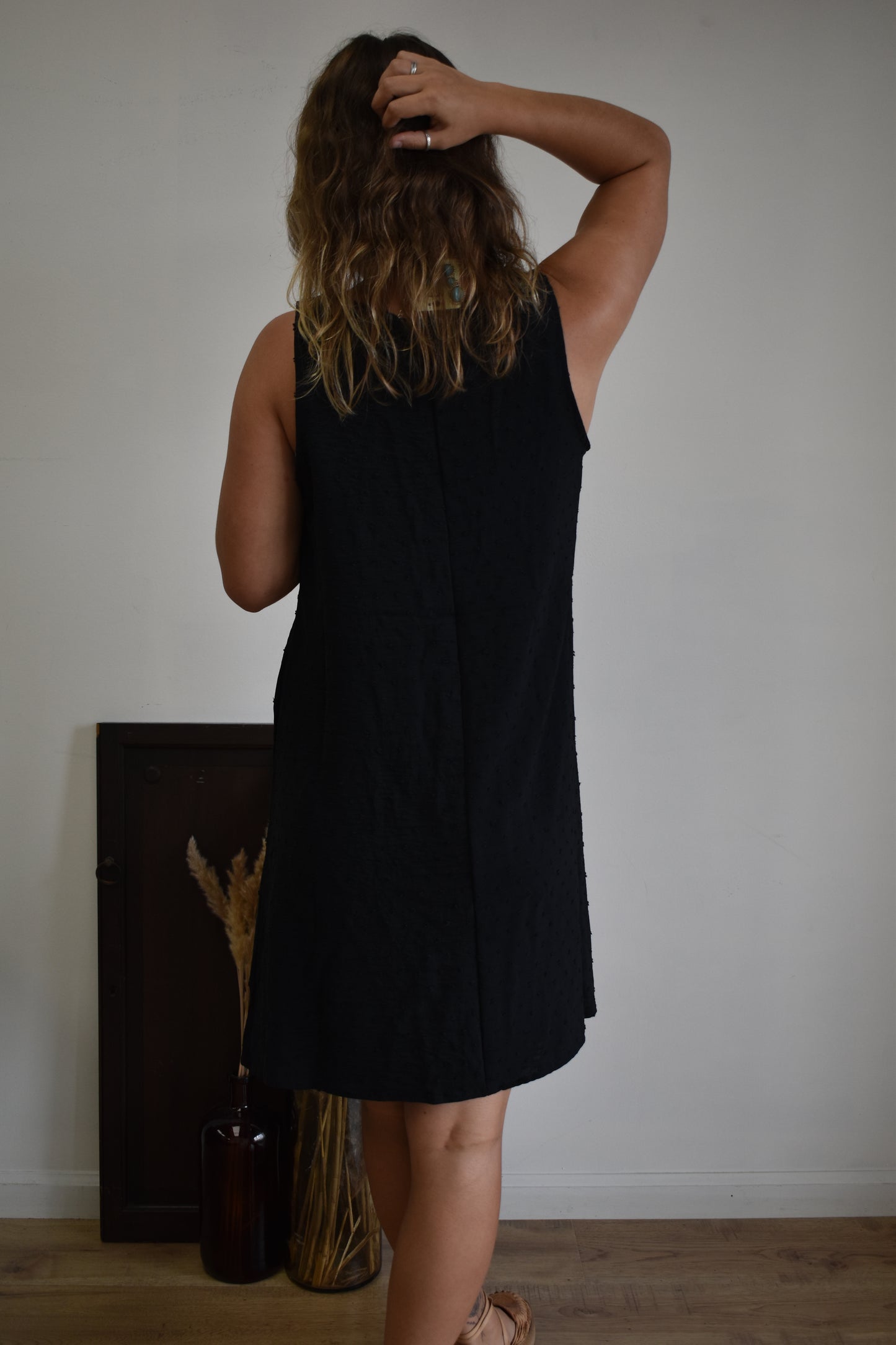 Black Textured Slip Dress