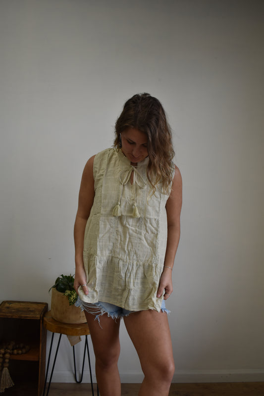 Bone Lace Linen Tank